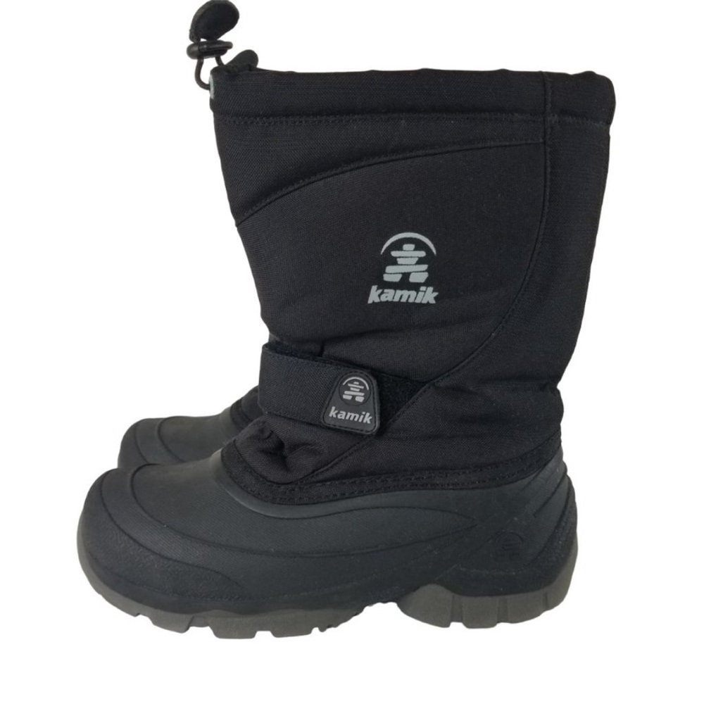 $84 Kamik Winter insulated waterproof black pull on tall boots big boy girl sz 5